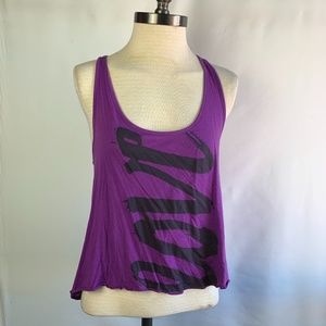 Flowy Purple LOVE Tank Top, satin racerback